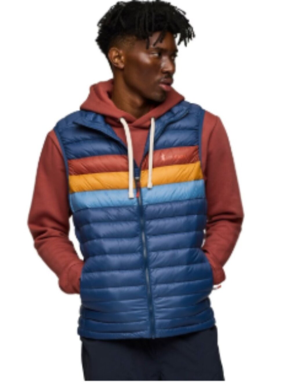 Cotopaxi Men's Medium Fuego Down Vest Blue Deep Sea Stripes NWT Puffy Insulated